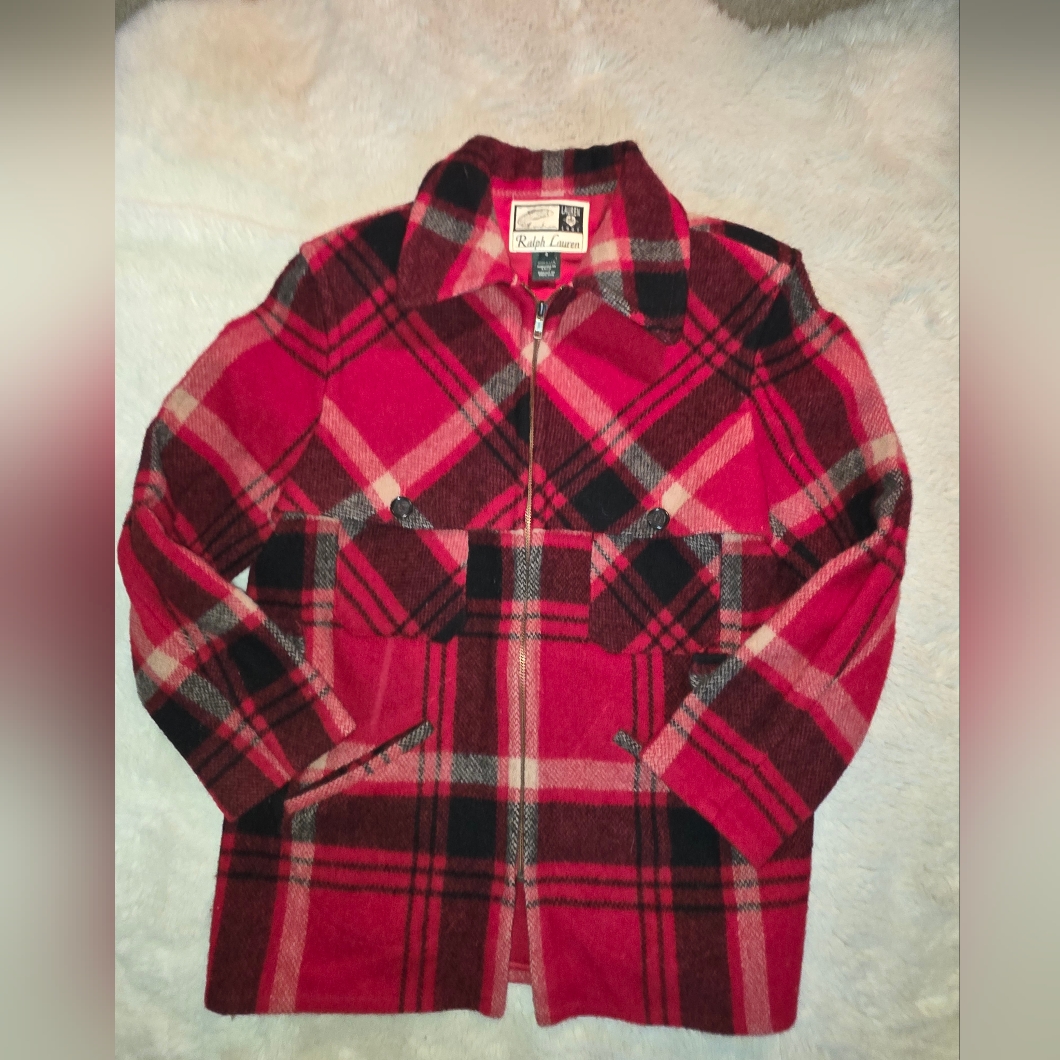 Ralph Lauren 1967 Vintage Red/Black/Cream Wool Jacket Sz4 Wool Fisherman